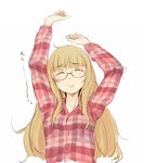  blonde_hair closed_eyes face glasses lips long_hair mune pajamas perrine_h_clostermann solo stretch strike_witches tears upper_body waking_up world_witches_series 