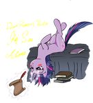 bed blush book cutie_mark equine female feral friendship_is_magic hair hasbro horn horse mammal my_little_pony plain_background pony quill scroll solo stated_homosexuality tail transparent_background twilight_sparkle_(mlp) unicorn unknown_artist upside_down zev 