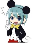  animal_ears bad_id bad_pixiv_id blue_eyes blue_hair cosplay disney gloves iwashi_(ankh) mahou_shoujo_madoka_magica mickey_mouse mickey_mouse_(cosplay) miki_sayaka mouse_ears mouse_tail no_nose open_mouth parody pun short_hair simple_background solo tail too_bad!_it_was_just_me! tuxedo white_background 