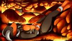  anthro black blackfury breasts cave chest_tuft female fur grey_fur hi_res horn houndoom lava lying nintendo nude on_back orange orange_eyes orange_theme pok&#233;mon pok&#233;morph pok&eacute;mon pok&eacute;morph red_eyes solo tail tuft video_games warm_colors 