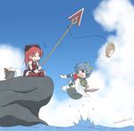  anger_vein blue_eyes blue_hair boots boulder bow brown_hair bucket cape closed_eyes crown detached_sleeves fishing fishing_rod food gloves grin hair_bow jumping kamijou_kyousuke kyubey long_hair magical_girl mahou_shoujo_madoka_magica mermaid miki_sayaka monster_girl monsterification multiple_girls oktavia_von_seckendorff open_mouth polearm ponytail red_hair sakura_kyouko shirt short_hair sitting smile spear spoilers taiyaki terminator1990 wagashi water weapon 