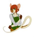  anthro belsevuka clothed clothing ear_piercing earring female gloves green_eyes hair looking_at_viewer mammal orange_hair piercing plain_background pose rat rodent simple_background solo standing tail 