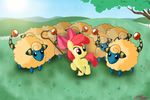  apple_bloom_(mlp) applebloom_(mlp) crossover cub cute detailed_background equine female fence feral field friendship_is_magic grass group horse mammal mareep my_little_pony nintendo pok&#233;mon pok&eacute;mon polearm pony shepherd staff tree video_games willdrawforfood1 wood young 