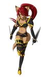  anthro breasts cleavage dagger female hair kubikitsune looking_at_viewer ninja pose red_hair skirt solo standing weapon yellow_eyes 