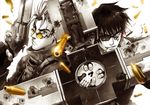  black_hair blood blue_eyes bullet cigarette cross cross_punisher earrings glasses gloves green_eyes gun handgun jewelry lychi male_focus multiple_boys nicholas_d_wolfwood revolver shell_casing short_hair skull smoking sunglasses tearing_clothes torn_clothes trigun vash_the_stampede weapon 