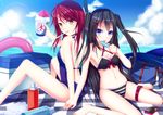  bag barefoot beach bikini black_hair blue_eyes cellphone cooler food holding_hands innertube iphone kazeoto_kirito lens_flare licking long_hair mouth_hold multiple_girls navel one-piece_swimsuit original phone popsicle red_hair sexually_suggestive shaved_ice sitting smartphone swimsuit thermos twintails wariza yellow_eyes 