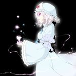  bad_id bad_pixiv_id bug butterfly glowing hat insect japanese_clothes pink_hair purple_eyes saigyouji_yuyuko short_hair simple_background smoke solo touhou trails triangular_headpiece umxzo 
