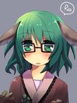  ame_(candycircle) animal_ears bespectacled blush glasses green_eyes green_hair kasodani_kyouko md5_mismatch open_mouth short_hair solo sweatdrop touhou 
