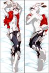  arms_above_head back back_turned bed blush bulge butt clothed clothing dakimakura eyewear front fur gloves goggles hindpaw inumania king_kazuma lagomorph looking_at_viewer looking_back lying male mammal on_back on_front open_shirt paws pillow pose rabbit red_eyes shirt solo summer_wars tail torn_clothing white_fur 