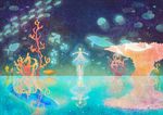  :d aura bad_id bad_pixiv_id cloud coral dolphin dress fish glowing highres jellyfish ocean open_mouth original outstretched_arms piyo_(piyona) purple_hair reflection seaweed sky smile solo spread_arms star_(sky) starry_sky 