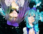  bad_id bad_pixiv_id black_hair blue_eyes blue_hair bow bug butterfly cirno contrast crazy_eyes evil extacchiman hair_bow hands_on_own_chest insect long_hair multiple_girls neck_ribbon open_mouth ribbon short_hair star_sapphire tears touhou upper_body upside-down yellow_eyes 