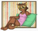  canine clothed clothing cute female len mammal nightgown skimpy slushie-nyappy-paws solo yellow_eyes 