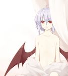  bat_wings bed blanket blue_hair canopy_bed collarbone comic flat_chest nipples red_eyes remilia_scarlet sakuraba_yuuki short_hair silent_comic solo topless touhou wings 