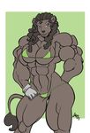  abs anthro biceps big_chest bikini clothed clothing feline female gloves jaeh lion looking_at_viewer mammal muscles muscular_female pose skimpy smile solo swimsuit wide_hips 