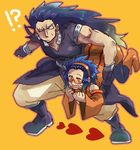  black_hair blue_hair boots detached_sleeves detatched_sleeves fairy_tail feathers gajeel_redfox glasses haraheri_(2812085) headband levy_mcgarden long_hair piercing spiked_hair spiky_hair underarm_carry 