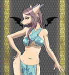  bare_shoulders bat_wings brown_hair burmecian criss-cross_halter final_fantasy final_fantasy_ix furry green_eyes halter_top halterneck hand_on_hip highres horns kemuri-kiyoshi long_hair sarong snout solo wings 