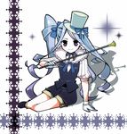  arm_support bad_id bad_pixiv_id baton blue_hair gloves grey_eyes hat original saitou_aki side_ponytail sitting solo stick top_hat 