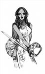  alternate_costume chai_xianghua china_dress chinese_clothes concept_art dress fan greyscale hair_tubes long_hair looking_at_viewer monochrome official_art open_mouth side_slit solo soulcalibur soulcalibur_iv sword thighhighs weapon 