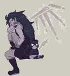  axe black_hair boots chains cogs fairy_tail feathers fork gajeel_redfox gears gloves gun hammer haraheri_(2812085) jewelry key knife long_hair nail nails pantherlily ring scar scissors shorts spiked_hair spiky_hair spoon sword tail weapon wings wrench 