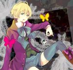  alois_trancy blonde_hair blood boots boy butterfly kuroshitsuji legwear male male_focus solo spider thighhighs 