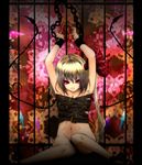  bad_id bad_pixiv_id belt blonde_hair chain cuffs flandre_scarlet hair_ribbon motida navel nude red_eyes ribbon shackles side_ponytail sitting solo touhou wings 