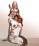 anthro basalt breasts canine dog female mammal nipples nude plain_background sitting sketch solo white_background 