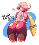  ass bent_over bodysuit green_eyes leotard looking_back pink_bodysuit pink_leotard rockman rockman_exe roll_exe skin_tight solo thighhighs trefoil yusa1019 