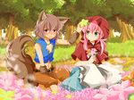  animal_ears bad_id bad_pixiv_id big_bad_wolf big_bad_wolf_(cosplay) big_bad_wolf_(grimm) blue_eyes blush brown_eyes brown_hair cosplay crossdressing dress flower inazuma_eleven_(series) inazuma_eleven_go kirino_ranmaru little_red_riding_hood little_red_riding_hood_(grimm) little_red_riding_hood_(grimm)_(cosplay) male_focus multiple_boys otoko_no_ko pants pink_hair shindou_takuto tail twintails wolf_ears wolf_tail xxx_yc05 