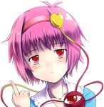  bad_id bad_pixiv_id eyeball face hairband inuga_anahoru jitome komeiji_satori middle_finger pink_hair red_eyes short_hair solo third_eye touhou 