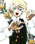  alois_trancy blonde_hair blue_eyes boy flower kuroshitsuji male male_focus open_mouth petals rose shirt solo vest 