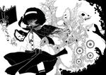  abstract absurdres alice_margatroid black_hair book capelet cross doll_joints eyes glowing glowing_eyes greyscale hair_over_one_eye hairband hands highres monochrome red_eyes skull solo spot_color teihen_no_kimura touhou 