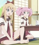  2girls animated animated_gif barefoot blonde_hair blue_eyes feet gif lowres multiple_girls pink_hair soles toes toshinou_kyouko yoshikawa_chinatsu yuru_yuri 