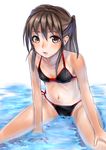  bad_id bad_pixiv_id bikini brown_eyes brown_hair daishou long_hair navel original solo swimsuit tan tanline twintails water 