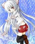  black_legwear fujiwara_no_mokou hair_ribbon harukaruha long_hair pants red_eyes ribbon silver_hair solo thighhighs touhou 