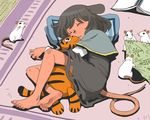  animal_ears barefoot blanket book capelet child dress feet floral_print grey_dress grey_hair lying mouse mouse_ears mouse_tail nazrin object_hug on_side onikobe_rin pillow short_hair sleeping soles solo stuffed_animal stuffed_tiger stuffed_toy tail toes touhou 
