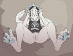  bottomless breasts claws clothed clothing eyes_closed female half-dressed headphones hindpaw music paws pussy sergal skimpy small_breasts solo thestory 