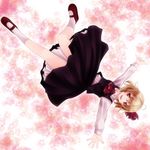 ahoge ascot bad_id bad_pixiv_id blonde_hair hair_ribbon highres mary_janes open_mouth outstretched_arms red_eyes ribbon rumia s-syogo shoes short_hair skirt skirt_set smile socks solo spread_arms touhou upside-down white_legwear 