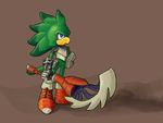  avian blue_eyes boots gauntlets gloves green green_body hawk jet_the_hawk ke_m72 male plain_background sega sir_lamorak solo sonic_(series) sonic_and_the_black_knight sonic_riders weapon 