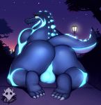  all_fours alligator anthro backsack balls big_butt bioluminescence butt crocodilian elfein glowing looking_back male nude open_mouth outside reptile scalie slightly_chubby smile solo tongue tongue_out 