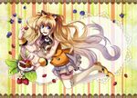  animal_ears bare_shoulders blonde_hair blue_eyes blueberry bow bracelet cake cat_ears cupcake food fruit headset jewelry long_hair open_mouth seeu shoes skirt smile solo strawberry thighhighs very_long_hair vocaloid white_legwear zettai_ryouiki 