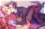  alois_trancy androgynous animal_ears apple bad_id bad_pixiv_id basket bed big_bad_wolf_(grimm) black_hair blonde_hair blue_eyes boots claude_faustus cross-laced_footwear flower food formal fruit gloves holding_hands hood hug kuroshitsuji lace-up_boots little_red_riding_hood little_red_riding_hood_(grimm) male_focus multiple_boys petals purple_eyes short_hair tail white_gloves yamada_ako yaoi 