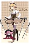  bad_id bad_pixiv_id beret blonde_hair boots breasts charlotte_(madoka_magica) corset detached_sleeves drill_hair fingerless_gloves gloves gun hair_ornament hat highres large_breasts light_smile madoka_runes magical_girl magical_musket mahou_shoujo_madoka_magica mate@juken pleated_skirt puffy_sleeves rifle shirt skirt smile striped striped_legwear taut_clothes taut_shirt thighhighs tomoe_mami translated twin_drills twintails vertical-striped_legwear vertical_stripes weapon yellow_eyes zettai_ryouiki 