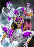  alternate_form armor bad_id bad_pixiv_id collarbone crossed_arms dragon_ball dragon_ball_z fangs frieza highres horns muscle no_humans red_eyes scouter shinomiya_akino smile tail teeth tongue v-shaped_eyebrows 