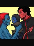  1girl 2boys age_difference azazel_(marvel) baby blue_skin blush family father father_and_son hug marvel monster_boy monster_girl mother mother_and_son multiple_boys mystique nightcrawler purple_skin red_skin scar smile son tail x-men young younger 