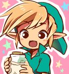  :d bad_id bad_pixiv_id blonde_hair bottle child fang gumimogu hat link male_focus milk open_mouth pointy_ears smile solo the_legend_of_zelda the_legend_of_zelda:_ocarina_of_time young_link 