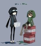  bob_cut boots brown_hair creeparka creeper enderman explosive glowing glowing_eyes hood hoodie long_hair minecraft multiple_girls personification qsr red_eyes short_hair sitting thighhighs tnt twintails white_eyes 