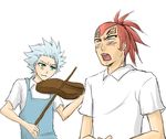  2boys bleach hitoshi_ri hitsugaya_toushirou instrument multiple_boys red_hair tattoo violin white_hair 