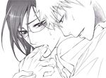  2boys bleach blush glasses ishida_uryuu kazamamori_(pixiv3539414) kurosaki_ichigo male_focus monochrome multiple_boys sketch yaoi 