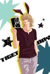  animal_ears bad_id bad_pixiv_id barnaby_brooks_jr blonde_hair book bunny_ears dark_persona glasses green_eyes hand_in_pocket jewelry kemonomimi_mode lipstick_mark male_focus necklace solo tiger_&amp;_bunny toujours_ensemble_chien 