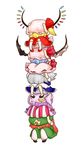  bat_wings batta_(ijigen_debris) blonde_hair blue_dress blue_hair chibi chibi_on_head cowering dress flandre_scarlet hair_ribbon hands_on_headwear hat hidden_face highres hong_meiling human_tower izayoi_sakuya multiple_girls on_head patchouli_knowledge pink_dress purple_hair red_dress red_hair remilia_scarlet ribbon shirt side_ponytail silver_hair sitting sitting_on_head sitting_on_person skirt skirt_set stacking star totem_pole touhou wings 